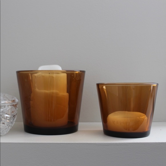 🔺SOLD🔺Set 2 MCM Tawny Glass Plant Pots / Candle Holders - Picture 2 of 4